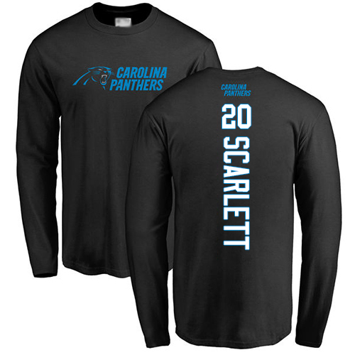 Carolina Panthers Men Black Jordan Scarlett Backer NFL Football #20 Long Sleeve T Shirt->nfl t-shirts->Sports Accessory